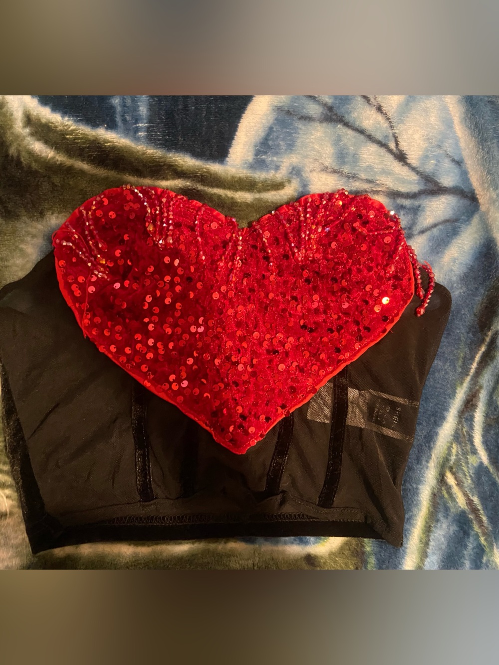 Red Sequin Heart Bustier Top